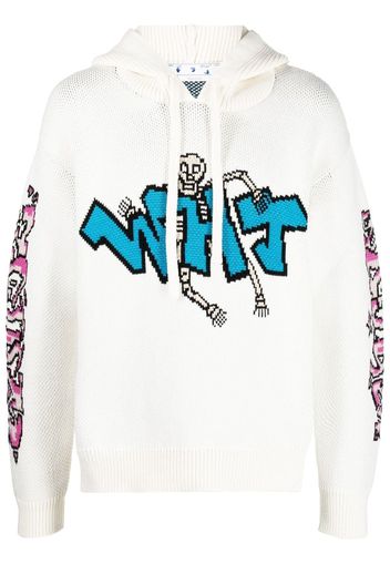 Off-White graffiti-detail knit hoodie - Bianco