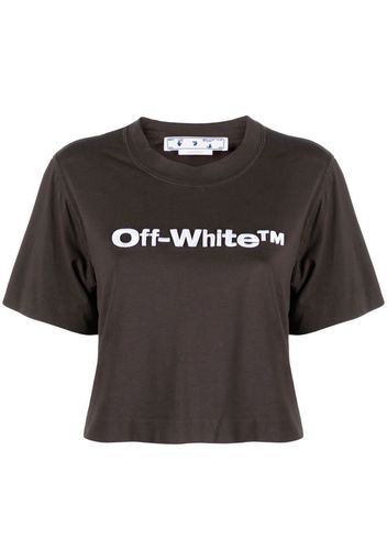 Off-White T-shirt crop con stampa - Nero