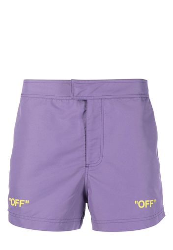 Off-White Sunrise Off Quote-print swim shorts - Viola