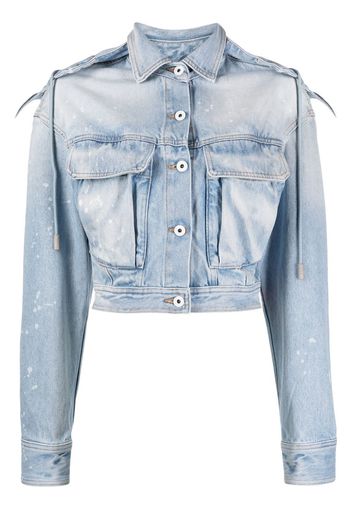 Off-White Giacca denim crop con effetto vissuto - Blu