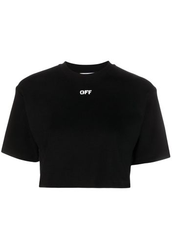 Off-White T-shirt crop con stampa - Nero