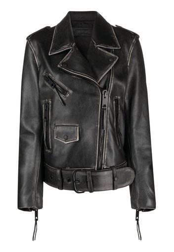 Off-White faded-effect leather biker jacket - Nero
