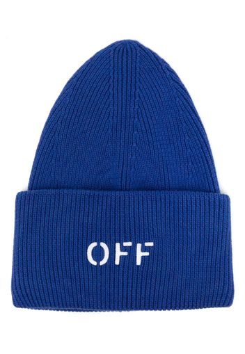 Off-White logo-stamp ribbed beanie - Blu