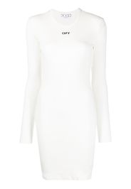 Off-White logo-print long-sleeved mini dress - Bianco