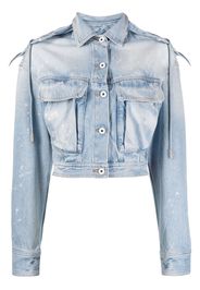 Off-White Giacca denim crop con effetto vissuto - Blu