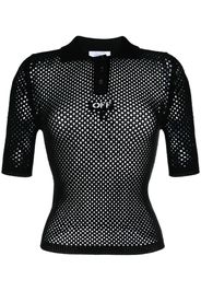 Off-White OFF-logo open-knit polo top - Nero