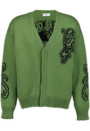 Off-White V-neck intarsia-knit cardigan - Verde