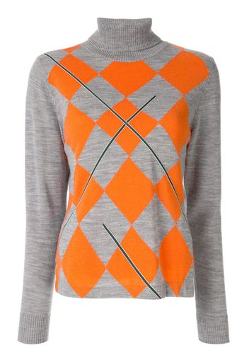 embroidered argyle roll neck jumper