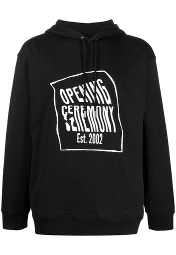 Opening Ceremony WARPED LOGO REGULAR HOODIE BLACK WHITE - Nero