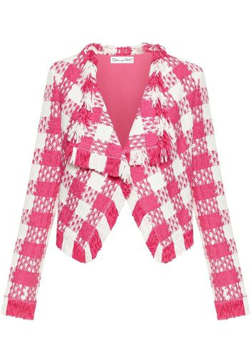 Oscar de la Renta check-print woven open-front jacket - Rosa