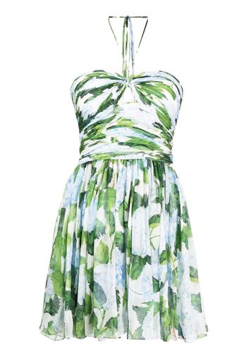 Oscar de la Renta floral-print ruched silk dress - Blu