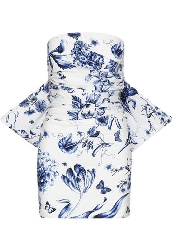 Oscar de la Renta floral-print draped dress - Bianco