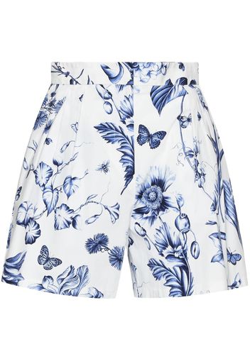 Oscar de la Renta floral-print high-waisted shorts - Blu