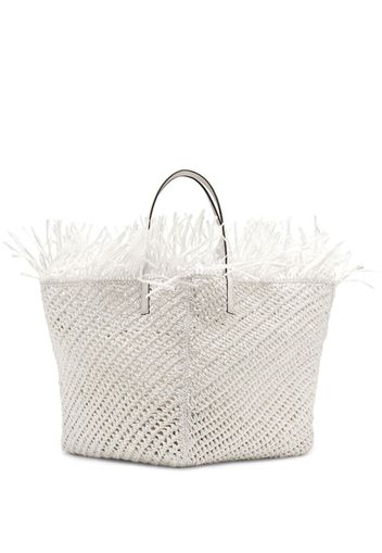 Oscar de la Renta raffia crochet square tote - Bianco