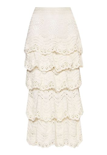 Oscar de la Renta crocheted scallop tiered skirt - Bianco