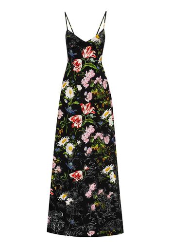 Oscar de la Renta Abito lungo Unfinished a fiori - Nero