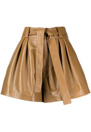 Oscar de la Renta pleated leather shorts - Marrone