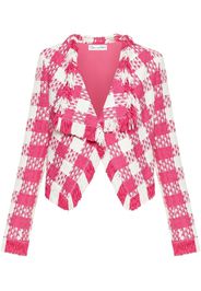 Oscar de la Renta check-print woven open-front jacket - Rosa