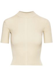 Oscar de la Renta ribbed short-sleeved knitted top - Toni neutri