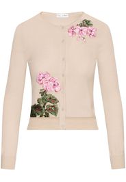 Oscar de la Renta Geranium-embroidered virgin-wool cardigan - Toni neutri