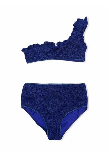 Oseree Kids metallic one-shoulder bikini set - Blu