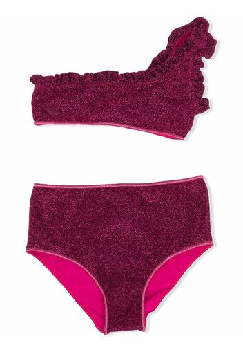 Oseree Kids metallic one-shoulder bikini set - Rosa