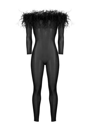 Oséree feather-trim stretch-jumpsuit - Nero