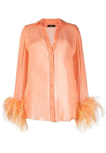 Oséree Plumage feather-trim silk shirt - Arancione