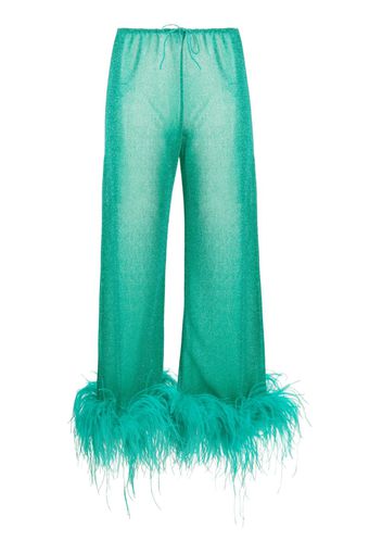 Oséree feather-trim metallic trousers - Verde