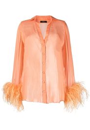 Oséree Plumage feather-trim silk shirt - Arancione