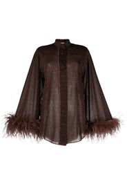 Oséree feather-trim detail blouse - Marrone