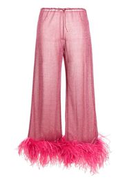 Oséree feather-detail wide-leg trousers - Rosa