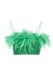 Oséree Lumière feather-trim cropped top - Verde