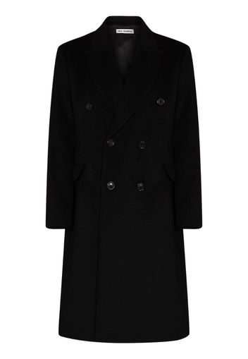 double-breasted hairy wool coat