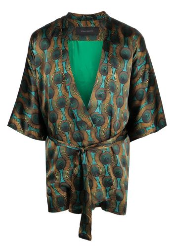 OZWALD BOATENG short geometric-print tie-waist jacket - Verde