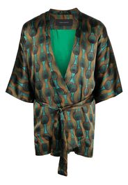 OZWALD BOATENG short geometric-print tie-waist jacket - Verde