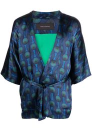 OZWALD BOATENG short geometric-print tie-waist jacket - Blu