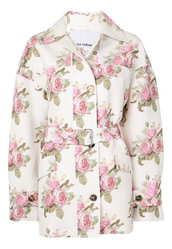 belted floral print coat