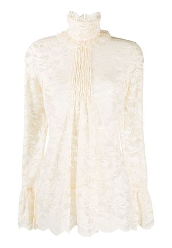 high-neck lace blouse