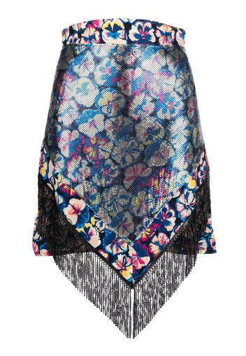 Paco Rabanne fringed floral-print mini skirt - Blu