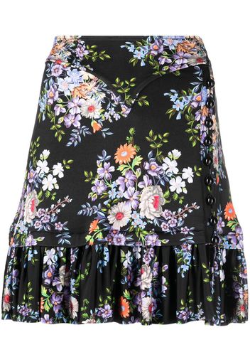 PACO RABANNE floral-print ruffle-hem skirt - Nero