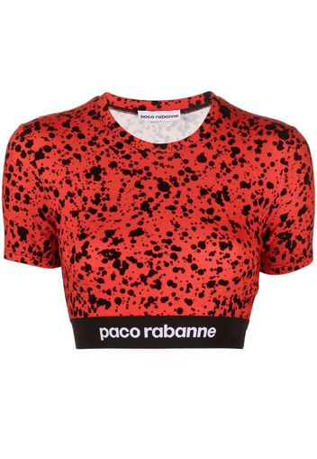 PACO RABANNE paint-splatter print jersey crop top - Rosso