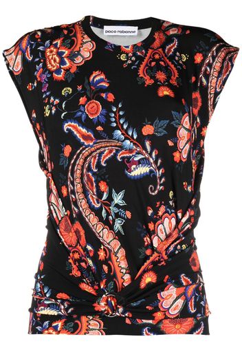 Paco Rabanne T-shirt smanicata con stampa paisley - Nero