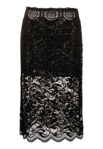 Paco Rabanne floral-lace midi skirt - Nero