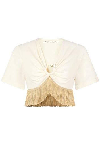 Paco Rabanne fringed-hem gathered crop T-shirt - Toni neutri