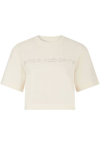 Paco Rabanne logo-embroidered croppedT-shirt - Toni neutri