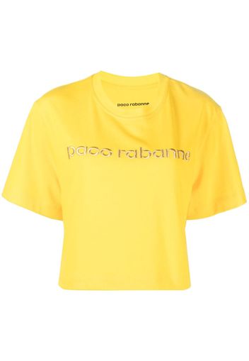 Paco Rabanne logo-embroidered cropped T-shirt - Giallo