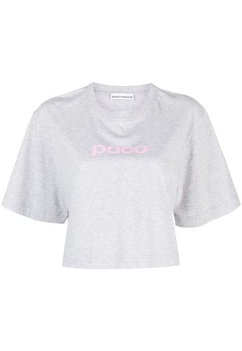 Paco Rabanne logo-print cropped T-shirt - Grigio