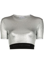 metallic logo embroidered crop top