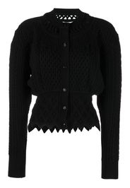 Paco Rabanne scallop hem waffle-knit cardigan - Nero